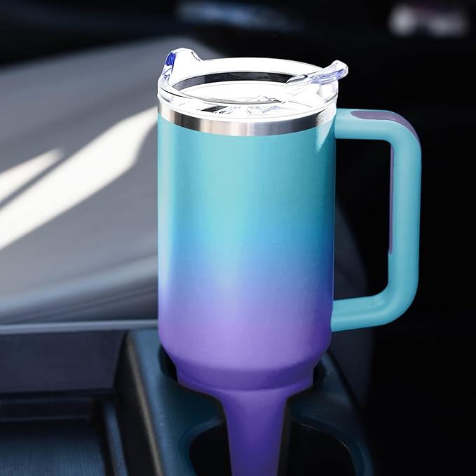 40 oz Tumbler with Handle and Straw Lid Insulated Tumblers Cups with Lids Straws Double Wall Vacuum Stainless Steel 40oz Tumbler Travel Mug Gifts for Men Women Him Her (Ocean Dream) - Bloomnest