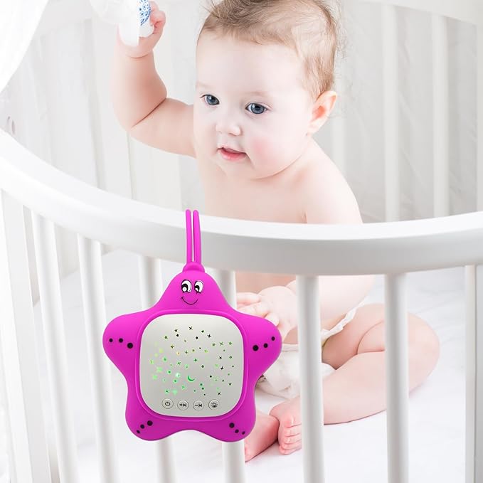 Portable Baby White Noise Sound Machine, Infant Sleeping Music with Projector Star Starry Light, Sleep Sound Music for Baby, Kids