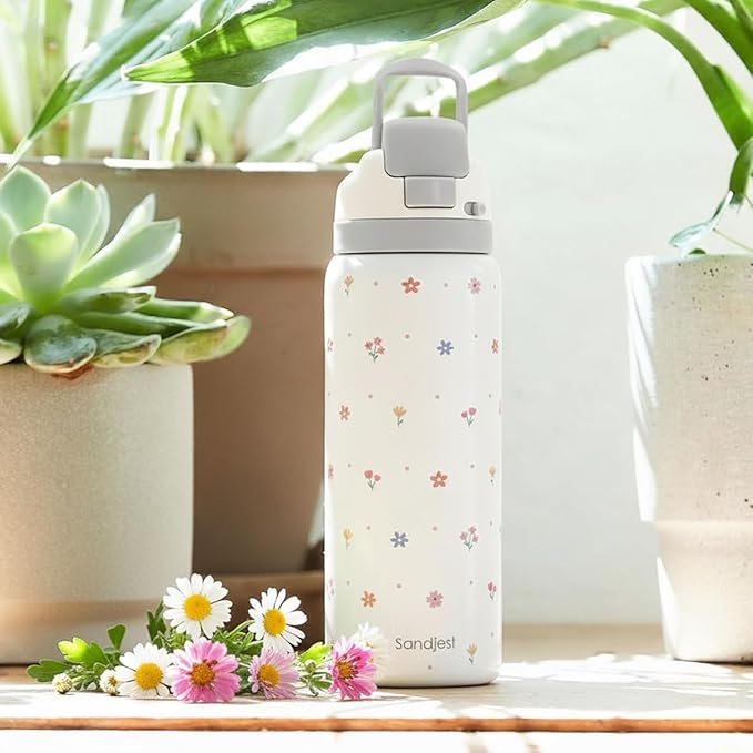 Floral Insulated Stainless Steel Water Bottle with Straw for Sports and Travel, 32oz, Gifts for Women Girls Friends Teens Birthday Christmas - Bloomnest