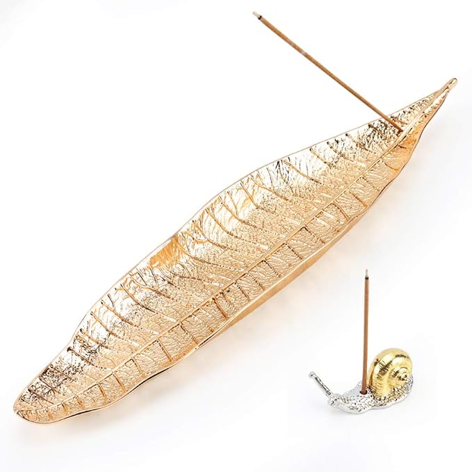 Accmor Incense Holder Set, Leaf and Snail Incense Burner, Incense Ash Catcher, Incense Sticks Holder for Counters, Meditation Room, Yoga, Home, Office, Gold - Bloomnest