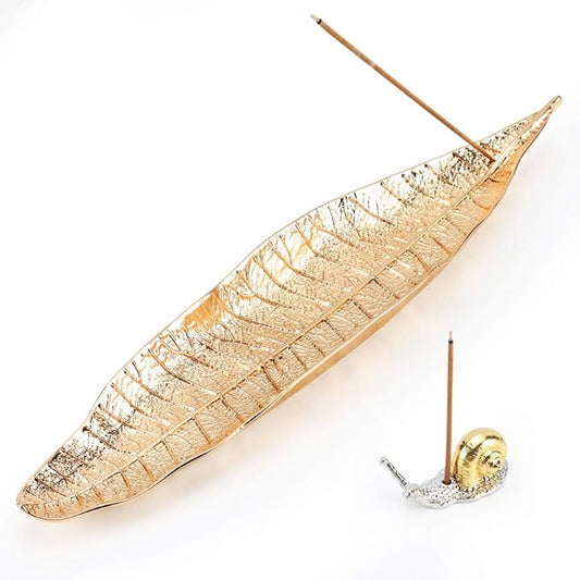 Accmor Incense Holder Set, Leaf and Snail Incense Burner, Incense Ash Catcher, Incense Sticks Holder for Counters, Meditation Room, Yoga, Home, Office, Gold - Bloomnest