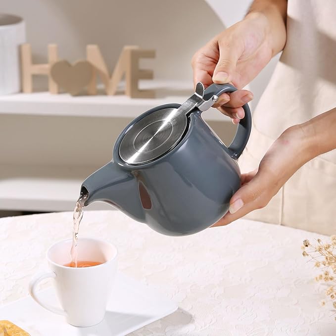 Ceramic Teapot With Stainless Steel Infuser, Heat Resistant, Perfect Tea Maker, Gray Teapot 500ml/17oz