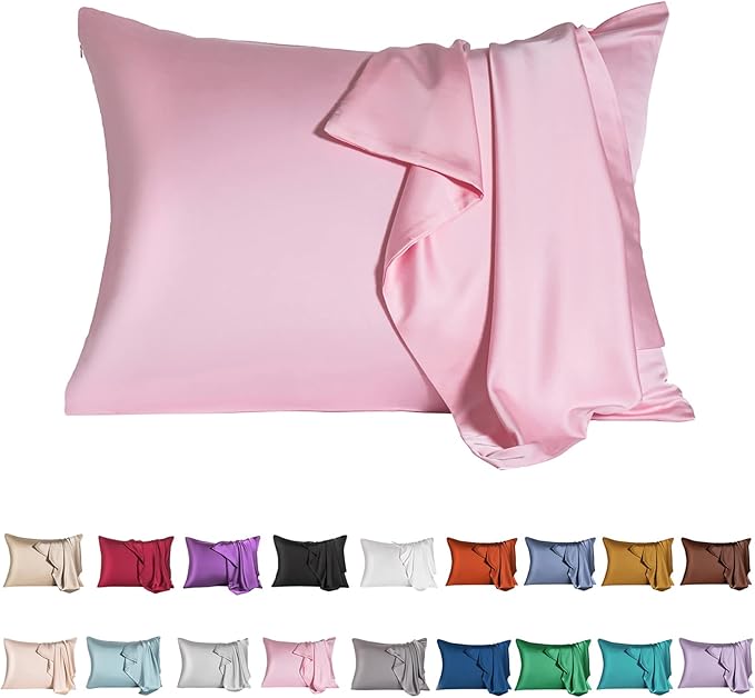 Mulberry Silk Pillowcase for Hair and Skin,Standard Size Cooling Silk Pillow Case with Hidden Zipper,Allergen Proof Dual Sides Soft Breathable Smooth Silk Pillow Cover for Women(Queen,Pink) - Bloomnest