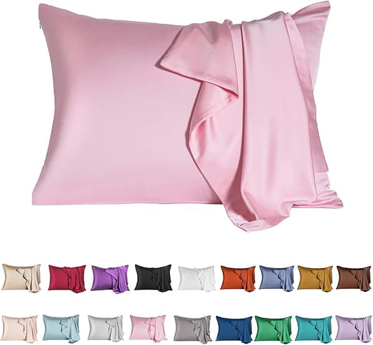 Mulberry Silk Pillowcase for Hair and Skin,Standard Size Cooling Silk Pillow Case with Hidden Zipper,Allergen Proof Dual Sides Soft Breathable Smooth Silk Pillow Cover for Women(Queen,Pink) - Bloomnest