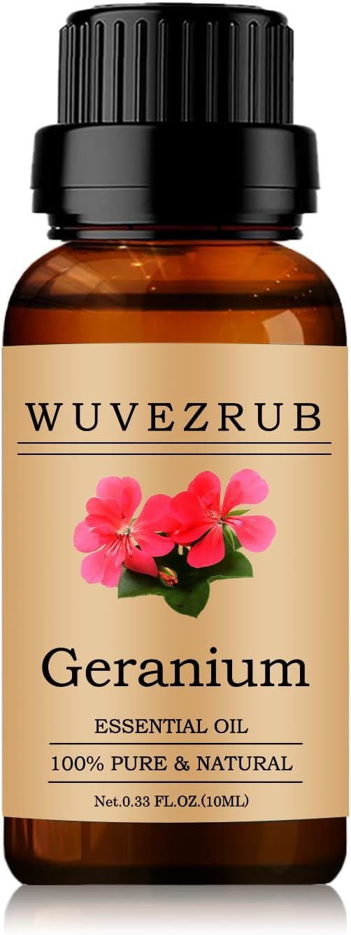 Geranium Essential Oil 10ML - 100% Pure and Natural for Aromatherapy Diffuser - 0.33 Fl Oz WUVEZRUB