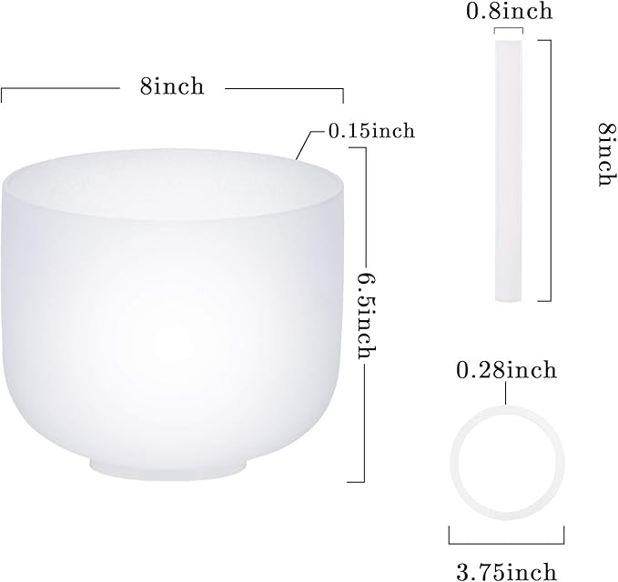SOLSHINE Crystal Singing Bowl 8 Inches 512Hz C Note Root Chakra Frosted Quartz, With Free Crystal Forward And O-ring Sound Repairer - Bloomnest