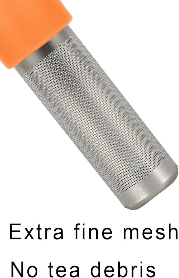 Leden Tea Infuser Cute Tea Strainer for Loose Leaf Tea Stainless Steel Fine Mesh Tea Ball Steeper with Silicone Lid for Mug and Cup, Orange - Bloomnest