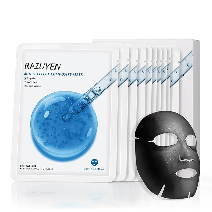 Soothing Face Sheet Mask (10 Sheets), Anti-Aging, Detoxifying & Moisturizing Face Mask for Sensitive Skin with Centella Asiatica, Vitamin B5, Glass Skin Face Mask for after Microneedling - Bloomnest