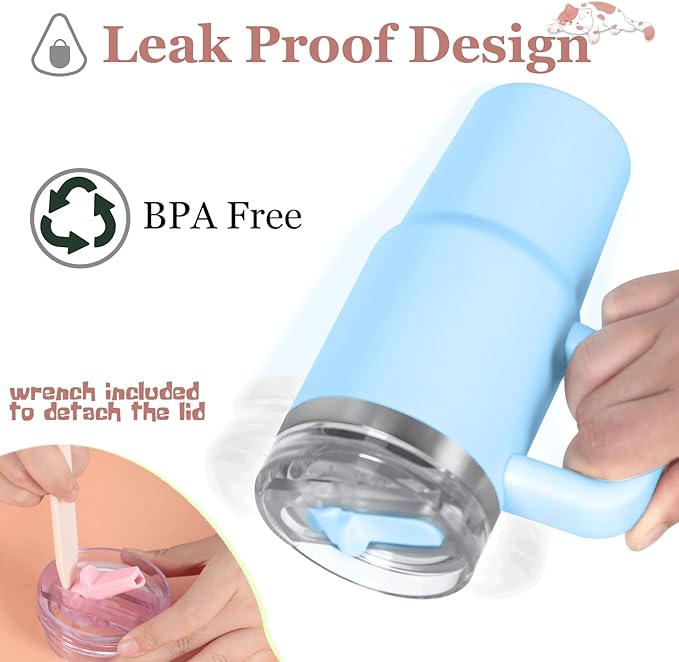 Cosictic 14 Oz Flip Straw Tumbler with Handle for Kids, Stainless Steel Double Wall Insulated Cup for Children with Flip Top Lid, 14 Oz Leak-proof Cups for Kids, Sky Blue and Pink - Bloomnest