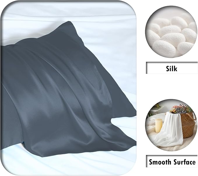Silk Pillow Cases 2 Pack Soft Breathable and Sliky King Size Pillow Cases Set of 2,Natural Mulberry Silk Pillowcase Set of 2 for Hair and Skin with Hidden Zipper (Space Grey,20"X 36",2pcs) - Bloomnest