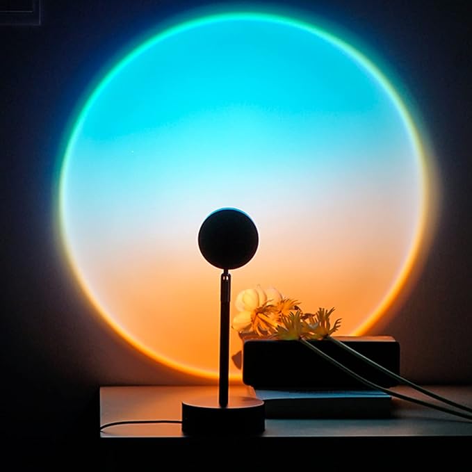 Balkwan Sunset Lamp Projection Rotation Rainbow Projection Lamp Led Romantic Visual Led Light Network Red Light with USB Modern Floor Stand Night Light Living Room Bedroom Décor (Sky Blue) - Bloomnest