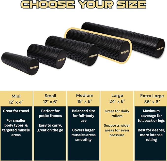 Fitizen Foam Roller – Muscle Massage Rehab Stiff Back Pain Physical Therapy Deep Tissue Firm Exercise Equipment Home Gym Stress Yoga Pilates for The Fit Citizen by FitNation - Bloomnest
