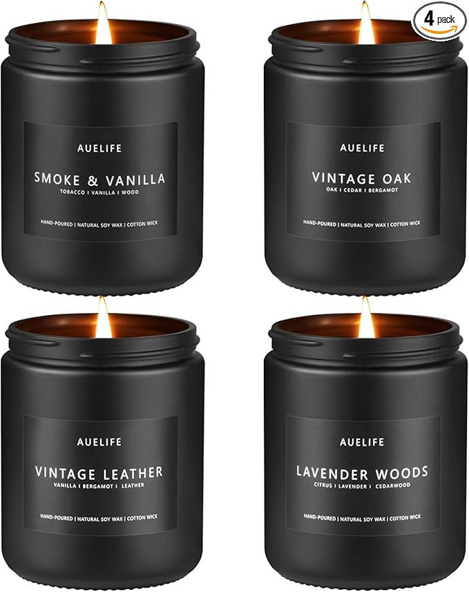 Scented Candles Set | Men Candle Set, Scented Candles for Home, Gifts for Men Aromatherapy Gift Set - 4 Pack Manly Gifts for Dad Fathers Day, Soy Candle of Leather/Smoke & Vanilla/Oak/Lavender - Bloomnest