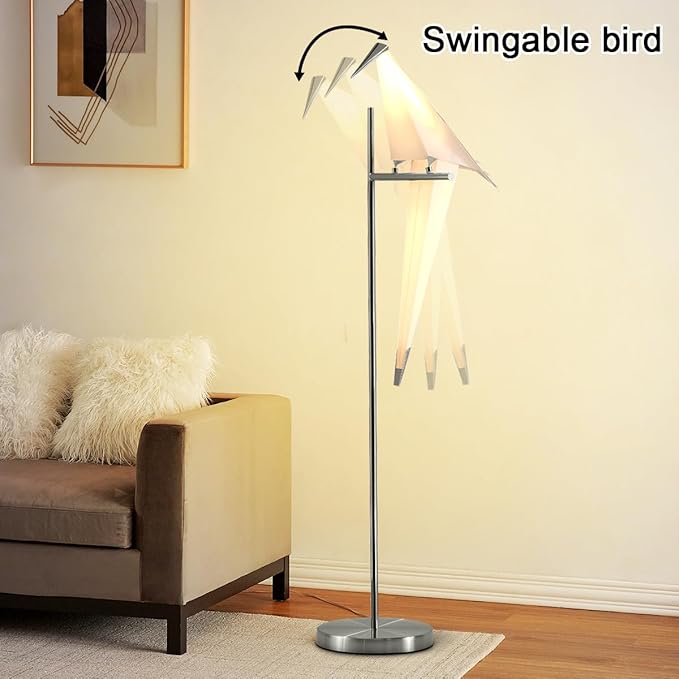 62-Inch Modern LED Bird Floor Lamp for Living Room, Modern Silver Standing Lamp with Bird Shade Floor Light Metal Fixtures for Bedroom Office - Bloomnest