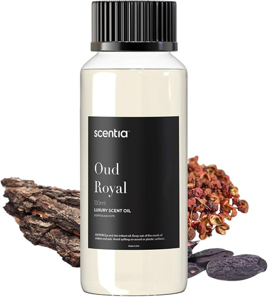 Scentia Oud Royal Hotel Diffuser Oil 120 ml | Oud Royal for Scent Diffuser | Luxurious Aroma, Niche Scent, Cardamom, Rosewood & Oud | 120ml Aromatherapy Fragrance Scentia