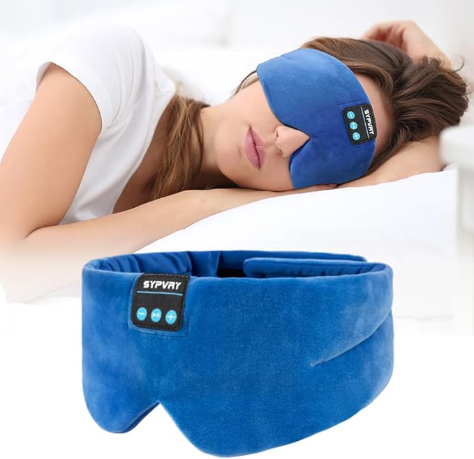 Sleep Mask Bluetooth 5.4 Headphones Soft Wireless Headband Eye Mask Blackout with Microphone (Blue) - Bloomnest