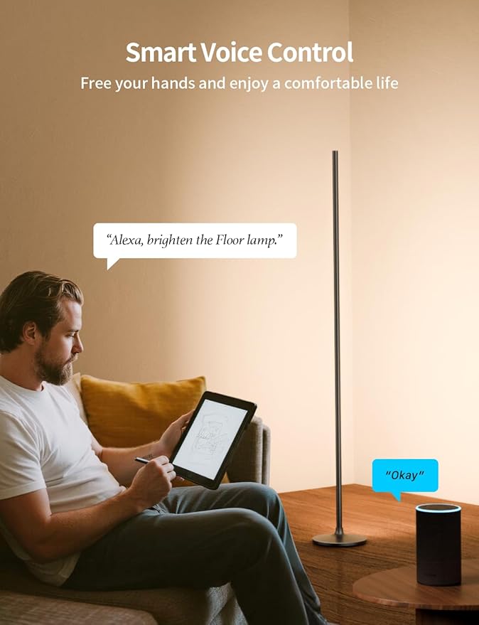 Ailofy Corner Floor Lamp, Corner Lamp Compatible with Alexa & Google Assistant, 16 Million DIY Colors, Sync with Music, App Control, Timer Setting, LED Floor Lamp for Living Room and Bedroom, Black - Bloomnest