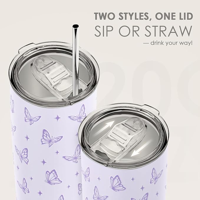 SANDJEST Butterfly Tumbler 20oz, Stainless Steel Travel Cup with Lid, Insulated Coffee Mug, Butterfly Gifts for Women Girls Friends Sisters on Birthday Christmas - Bloomnest
