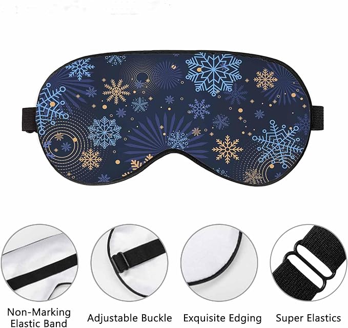 Winter Night Blue Sleep Eye Mask Falling Snow Christmas New Year Festive Beautiful Snowflakes Men Women Sleep Mask with Adjustable Strap Eye Cover Eye Shade for Travel, Nap,Meditation - Bloomnest
