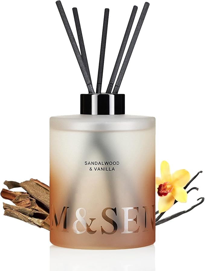 M&SENSE Sandalwood & Vanilla Reed Diffuser Set - 16.9 fl oz Long-Lasting Scent, Non-Toxic Essential Oil Diffuser for Home, Fragrance Diffuser Housewarming Gifts for Bathroom Bedroom for Women MSENSE