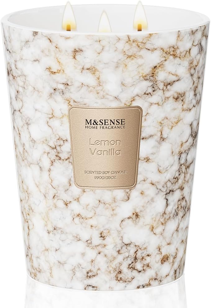 M&SENSE Sugared Lemon Zest Scented Candles for Home, 3-Wick Highly Scented Jar Candles, Extra Large Candle 35 Oz 150 Hours Long Lasting Burning, Relaxing Aromatherapy Candle for Stress Relief - Bloomnest