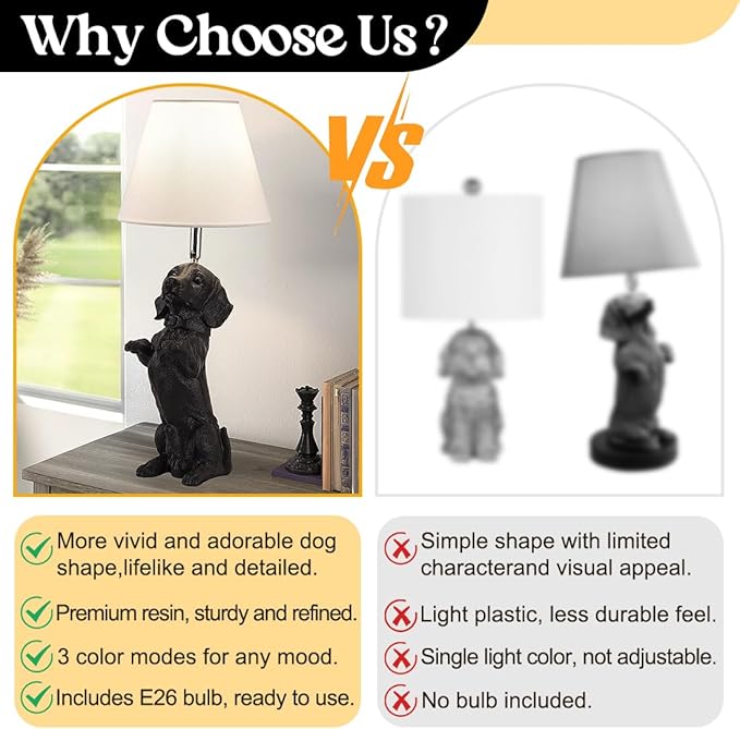Black Dachshund Dog Table Lamp Creative Puppy Resin Desk Lamp Farmhouse Dachshund Pet Animals Nightstand Lamp for Bedroom Living Room Children’s Room Office Cafe - Bloomnest