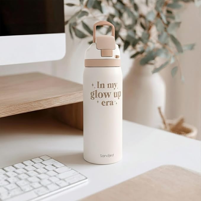 Inspiration Insulated Stainless Steel Water Bottle with Straw for Sports and Travel, In My Glow Up Era, 32oz Gifts for Women Girls Friends Teens Birthday Christmas - Bloomnest