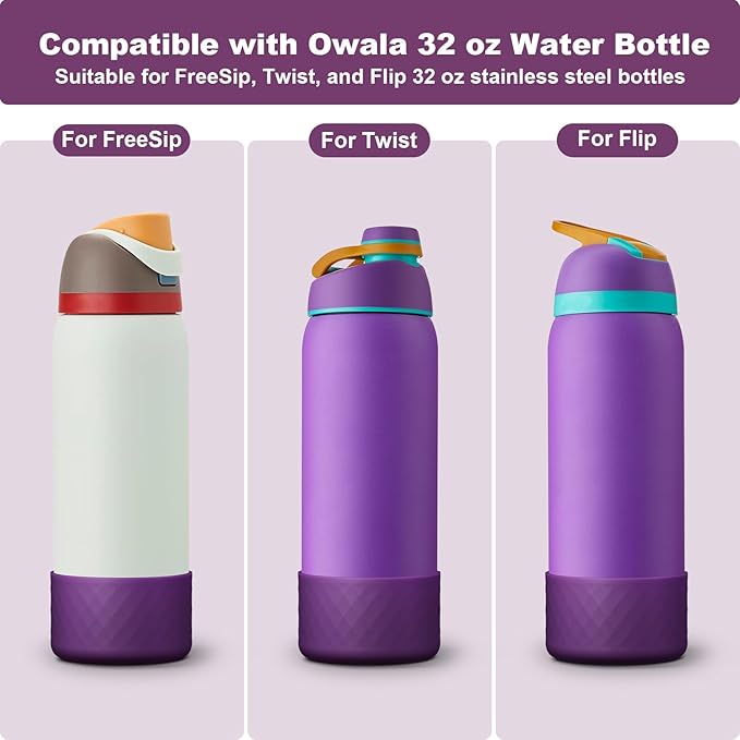 2PCS Silicone Water Bottle Boot for Owala 24oz 32oz 40oz, Anti-Slip Protective Sleeve Bottom Bumper Protector for FreeSip, Twist, and Flip Stainless Steel Water Bottles Alwenid