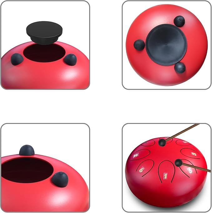 REGIS Steel Tongue Drum 6 inch 8 Notes Musical Percussion Instrument, rain Drum for Outside - Musician Gift for Family and Friends(red)