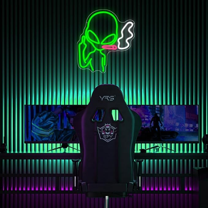 Alien Neon Sign, LED Neon Light Signs for Wall Decor Green Alien Light Up Sign Lamp for Bar Bedroom Pub Man Cave Birthday Gift Dimmable USB Powered(14.9"*13.4") - Bloomnest