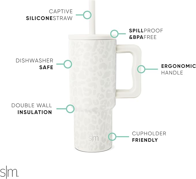 Simple Modern Kids 24 oz Tumbler with Handle and Silicone Straw Lid | Spill Proof and Leak Resistant | Reusable Stainless Steel Bottle | Gift for Kids Boys Girls | Trek Collection | Cream Leopard - Bloomnest