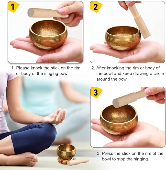 Tibetan Singing Bowl Set - Meditation Sound Bowl Cushion with Wooden Striker for Yoga, Meditation & Relaxation, Mindfulness,Chakra Healing, Stress Relief, Self-Regulation - Bloomnest