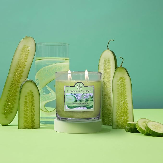 Colonial Candle Cucumber Fresca Scented Jar Candle, 2 Wick, 3.5 oz, Mottled Wax Candle - Bloomnest
