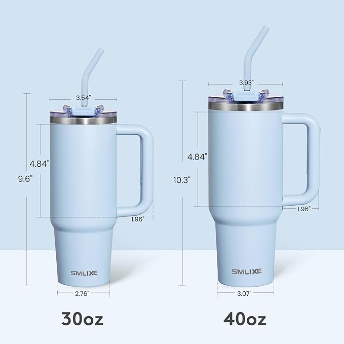 30 oz Tumbler with Handle, Tumbler with Lid and Straw, Double Wall Vacuum Insulated Travel Mug Stainless Steel Tumbler for Hot and Cold, Cupholder Friendly (Blue) - Bloomnest