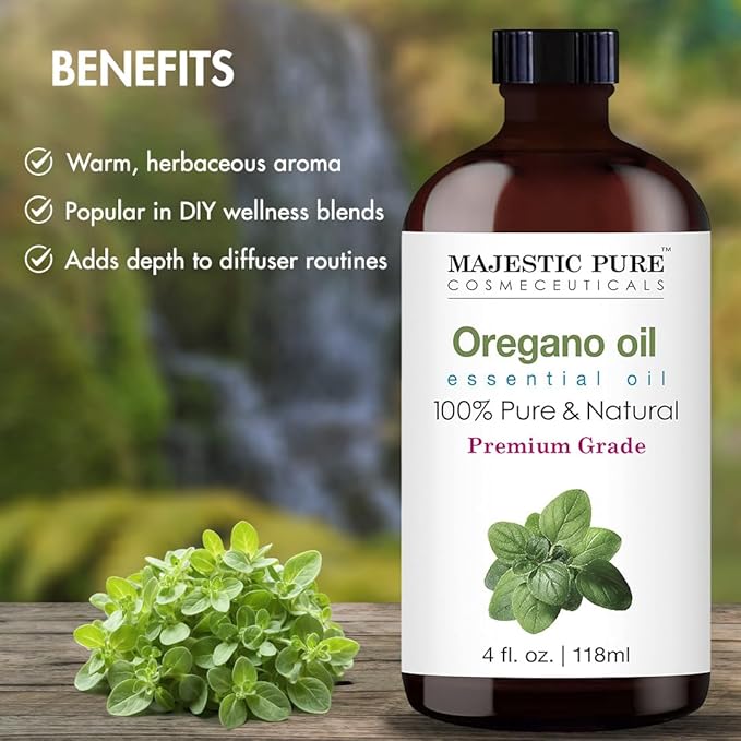 Majestic Pure Oregano Essential Oil with Glass Dropper - Huge 4 Fl Oz - 100% Pure and Natural Oregano Oil - Premium Grade Essential Oils for Diffuser, Aromatherapy, Soap and Candle Making - Bloomnest