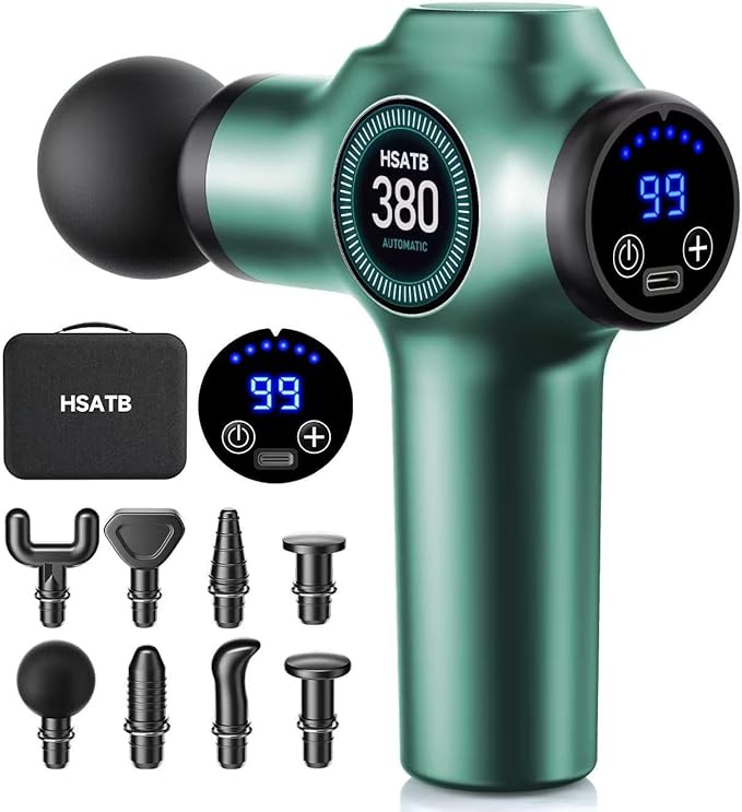 Massage Gun Deep Tissue, Muscle Massager, Handheld Electric Muscle Massager, Percussion Massage Gun, Massage with 99 Speeds and 8 Heads, Back, Leg, Shoulder and Body (Green) - Bloomnest