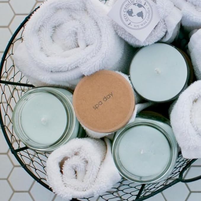 ECO CANDLE CO. Recycled Candle, Spa Day, 18 oz. - Scents of Flowers, Musk, Melon, Citrus, & Ocean Air - 100% Soy Wax, No Lead, Kraft Paper Label & Lid, Hand Poured, Phthalate Free, Midwest Soybeans - Bloomnest