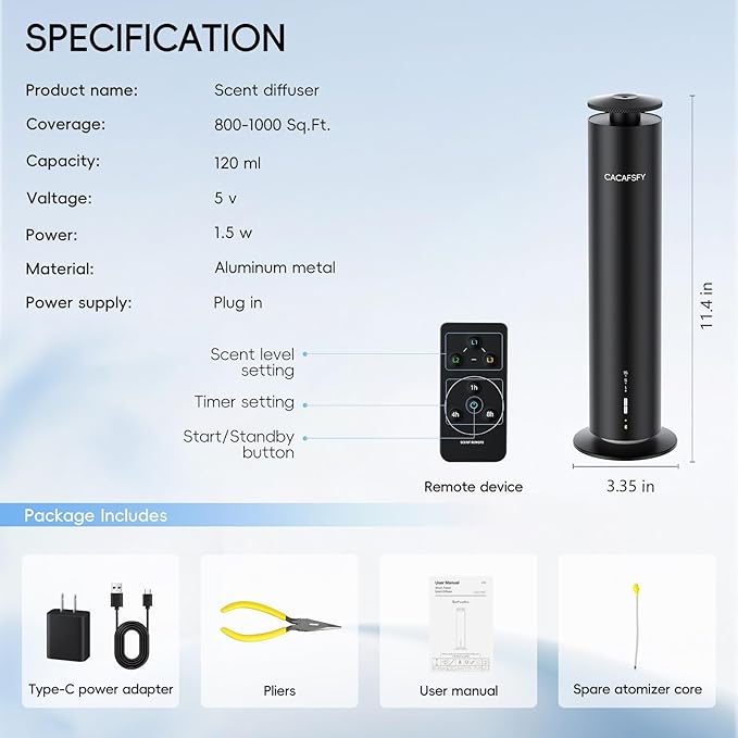 Waterless Scent Diffuser,Hotel Scent Diffuser-Smart APP Control-Cover Up to 1000 Sq.Ft.-Cold Air Tech,Scent Diffusers for Home,Aromatherapy,Large Room,Spa,Commercial-Black Essential Oil Diffuser - Bloomnest