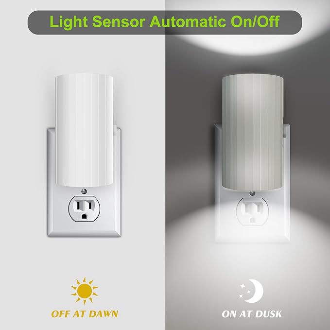 Modern Led Night Lights - Sensor Dusk To Dawn, 5000K Daylight White, Dimmable 0-100 LM, 2 Pack for Bathroom, Bedroom, Kitchen, Toilet, Hallway - Bloomnest