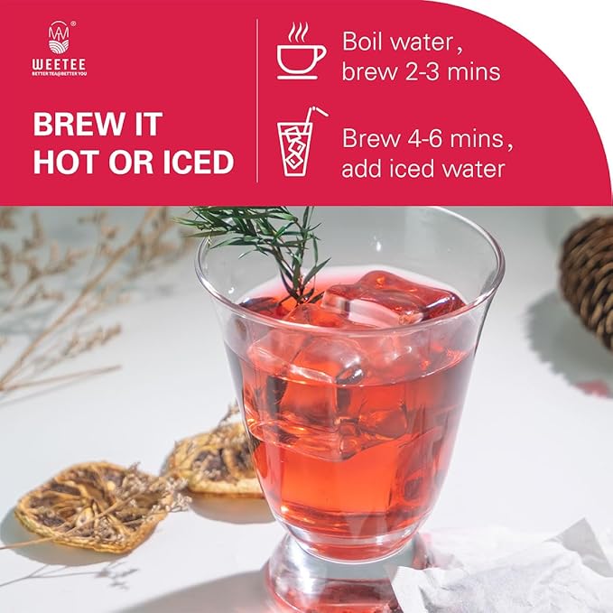 WT WEETEE Hibiscus Tea Bags, Made with 100% Pure Hibiscus Flowers, Natural Caffeine-free Herbal Tea, Tangy & Refreshing, Brew Hot or Iced - Bloomnest