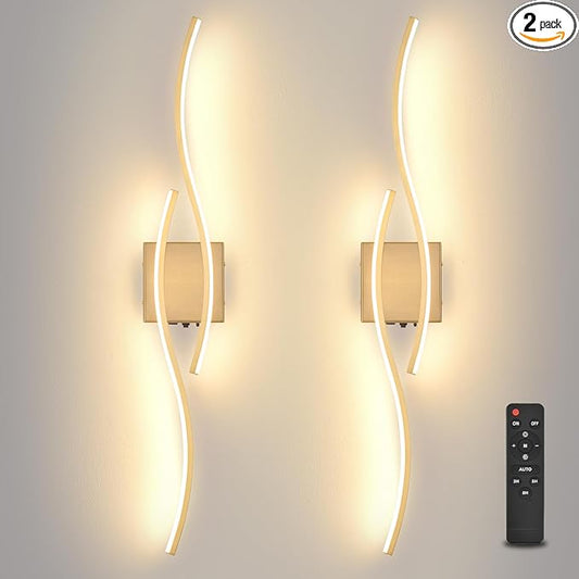Battery Powered Wall Sconces Set of 2, Gold 31.4" LED Dimmable Wall Sconce with Remote Control/Timer/Memory, USB Rechargeable Wall Lights for Living Room, Bedroom, Hallway Wireless scones Lighting - Bloomnest
