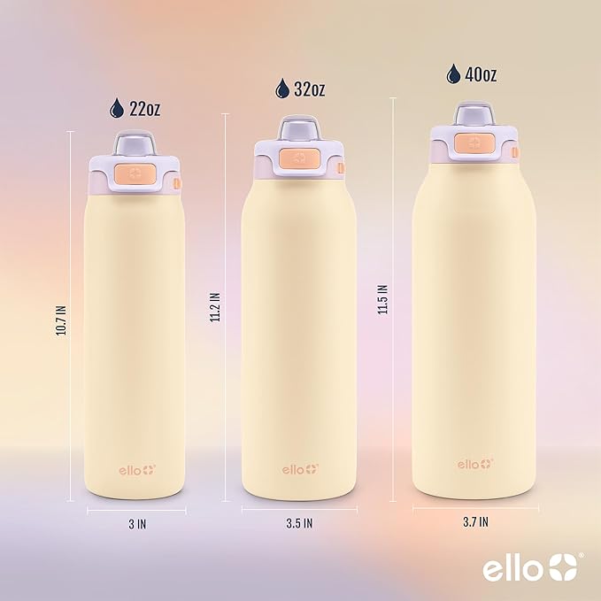 Ello Pop & Fill Insulated Stainless Steel Water Bottle with Quick Fill Lid, Leakproof Locking, Sip or Chug Spout, BPA-Free, Double Wall Vacuum Insulated for Sports, Travel & School- 22oz / 32oz / 40oz Ello
