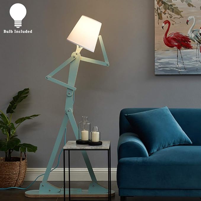 Cool Tall Decorative Floor Lamp Unique Aqua Blue Color Standing Adjustable Corner Reading Wood Lights for Living Room Kids Bedroom Office - LED Bulb Included (Green) - Bloomnest