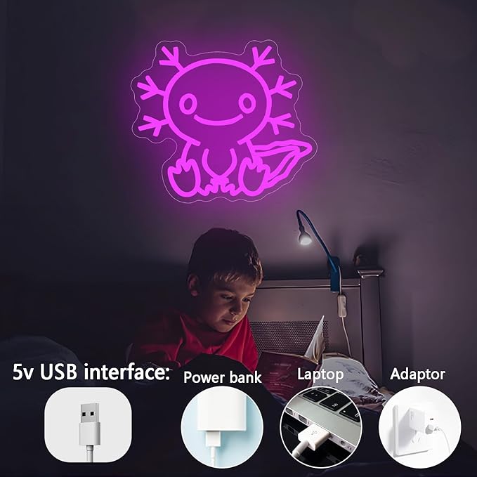 Axolotl Neon Sign Dimmable Axolotl Led Sign Light for Wall Decor axolotl Neon Light Up Sign for Party Home Office Children Bedroom Christmas Gift - Bloomnest