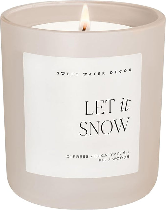 Sweet Water Decor Let It Snow Candle - Cypress, Eucalyptus, and Woods Scented Winter Candle for Home - 15oz Clear Jar, 70+ Hour Burn Time, Made in The USA - Woodsy Candles for Home - Bloomnest