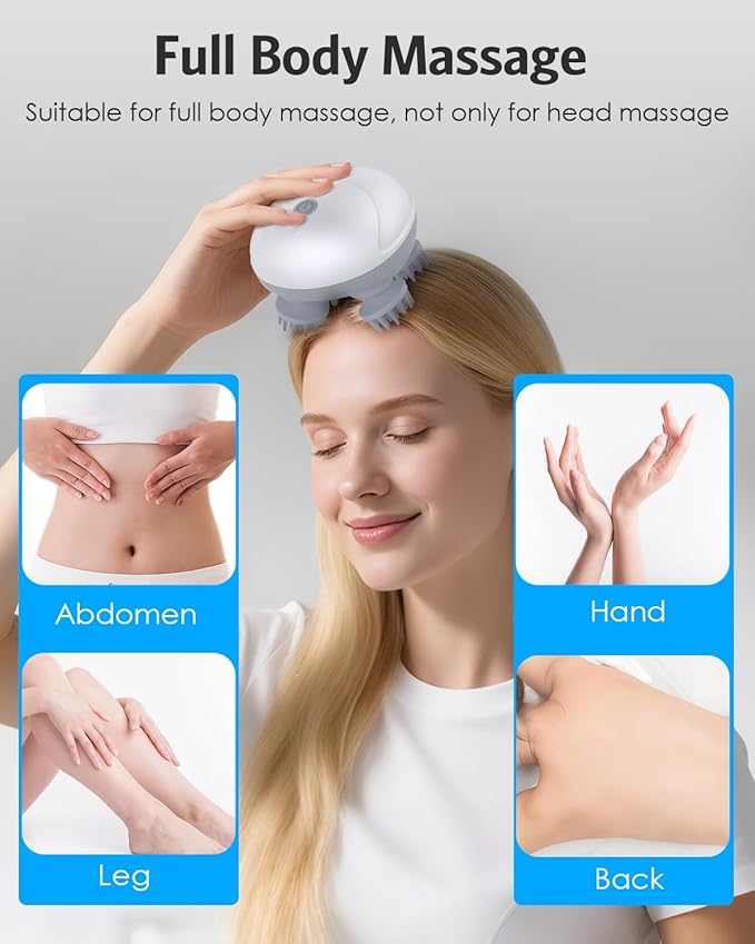 AMIR Upgraded Electric Scalp Massager, Portable Head Massager with Kneading 96 Massage Nodes, Handheld Head Scratcher Massager for Stress Relax and Pain Relief, Ideal Valentine‘s Day Gift for Her/Him AMIR