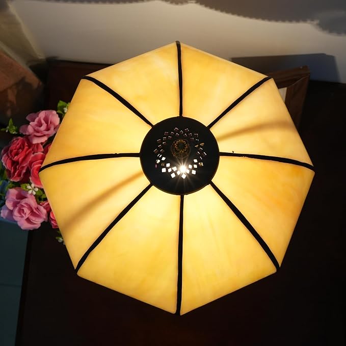 Tiffany Lamp Stained Glass lamp Bedside Table Lamps for Living Room Bedroom Dorm Kitchen Home Decor Festival Birthday Gift,12 inches Grilled Bend - Bloomnest