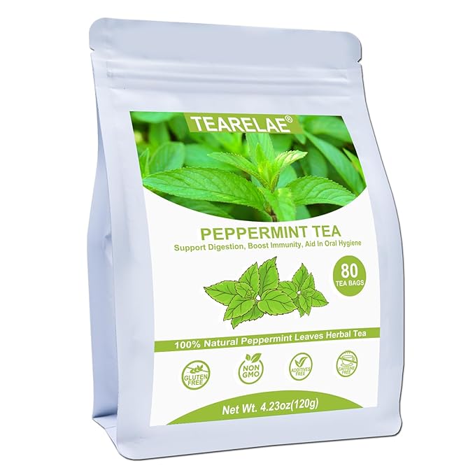 TEARELAE - Peppermint Tea Bags, 80 Count - 100% Pure Peppermint Leaves - Non-GMO - Naturally Caffeine-free Herbal Tea - Support Digestion & Natural Breath Freshener - Bloomnest