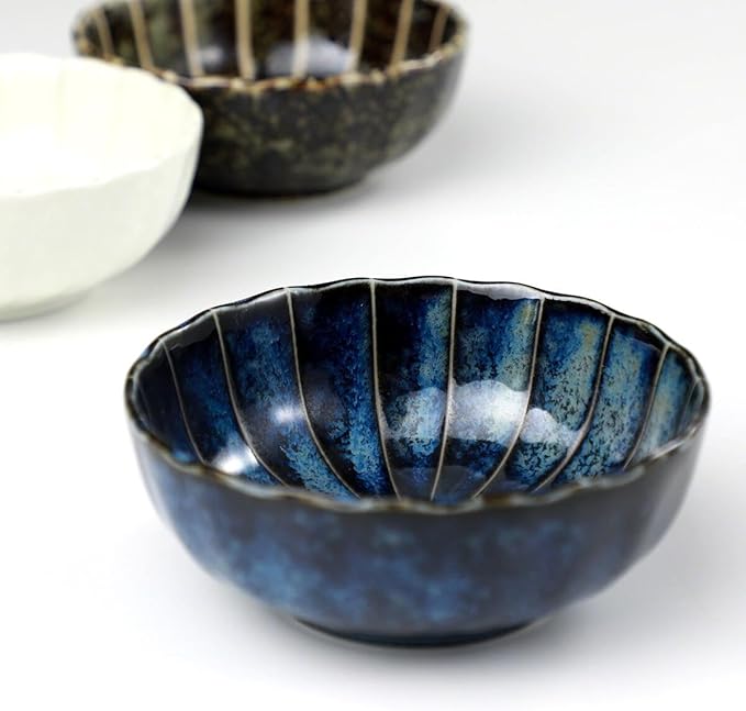 Asayu Japan Lotus Incense Holder for Sticks 4.1 inch (105 mm), Traditional Made in Japan Ceramic Ash Catcher and Brass Incense Burner Set - Navy Dark Blue Lotus - Bloomnest