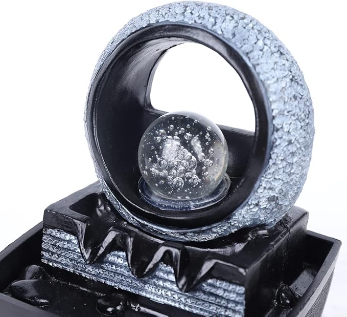 Indoor Waterfall Tabletop Fountain, Rockery Water Fountains Tabletop Decoration Relaxation with LED Light, Rockery Fountain with Ball for Home and Office Bedroom Decoration